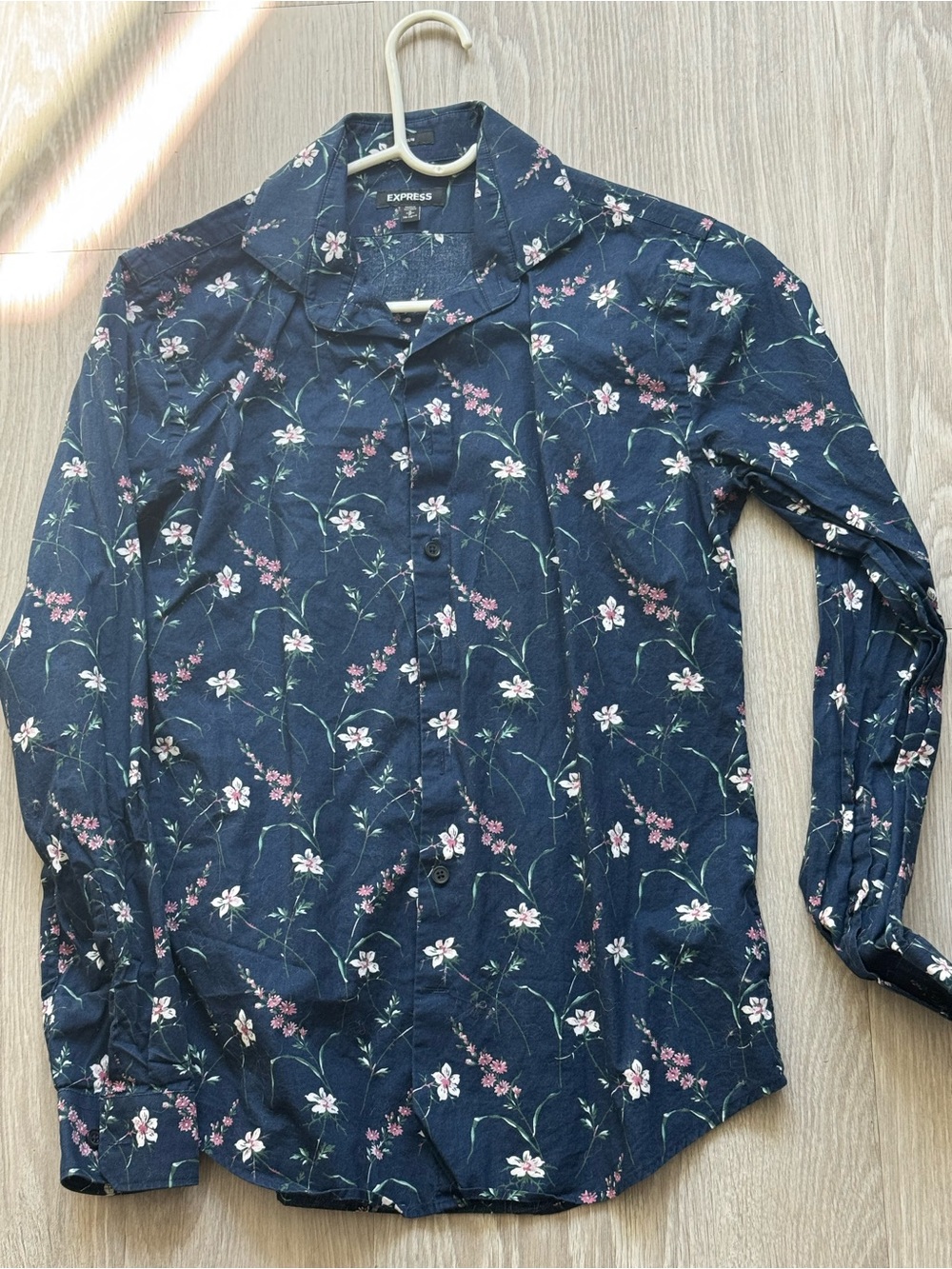 Express Navy Floral Shirt with Pink & Green Accents